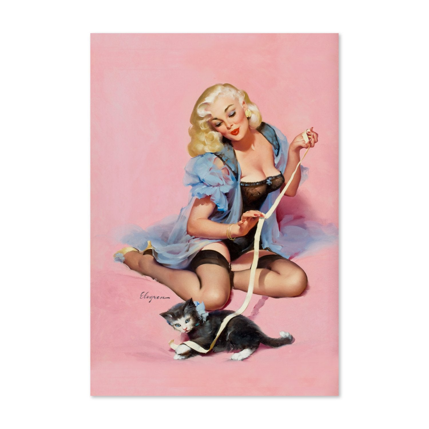 Purrrty Pair by Gil Elvgren, pin-up poster — framed print
